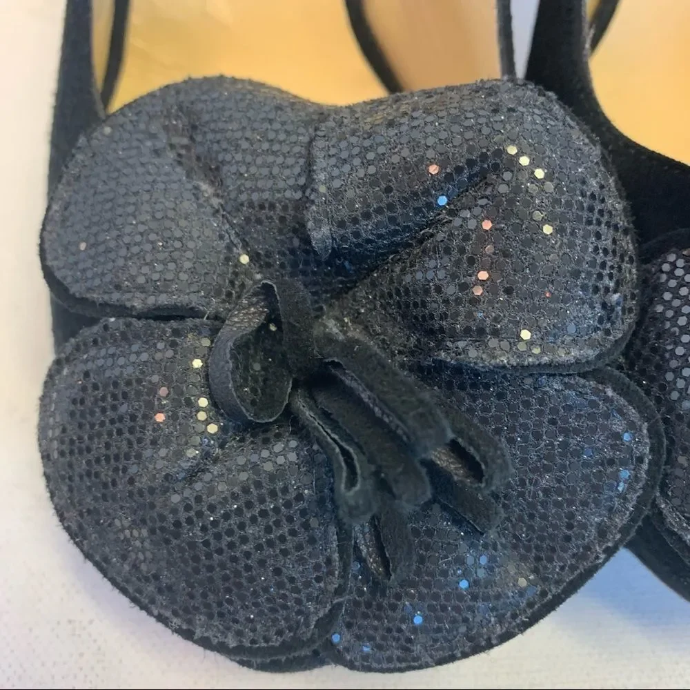 Kate Spade Gael Black Suede Slingback Platform Heels Floral Peep Toe Sz 6.5